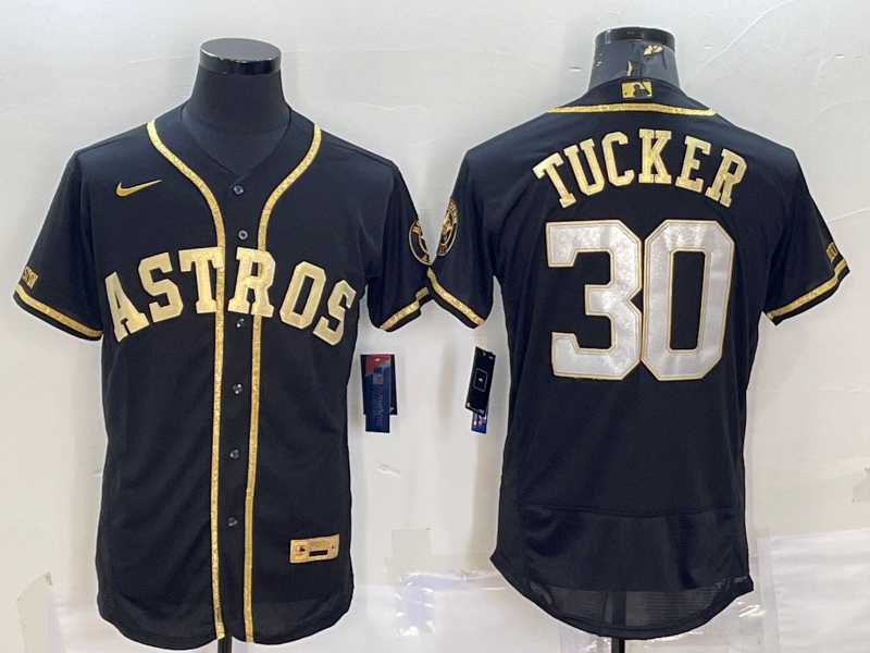 Men%27s Houston Astros #30 Kyle Tucker Black Gold Flex Base Stitched Jersey